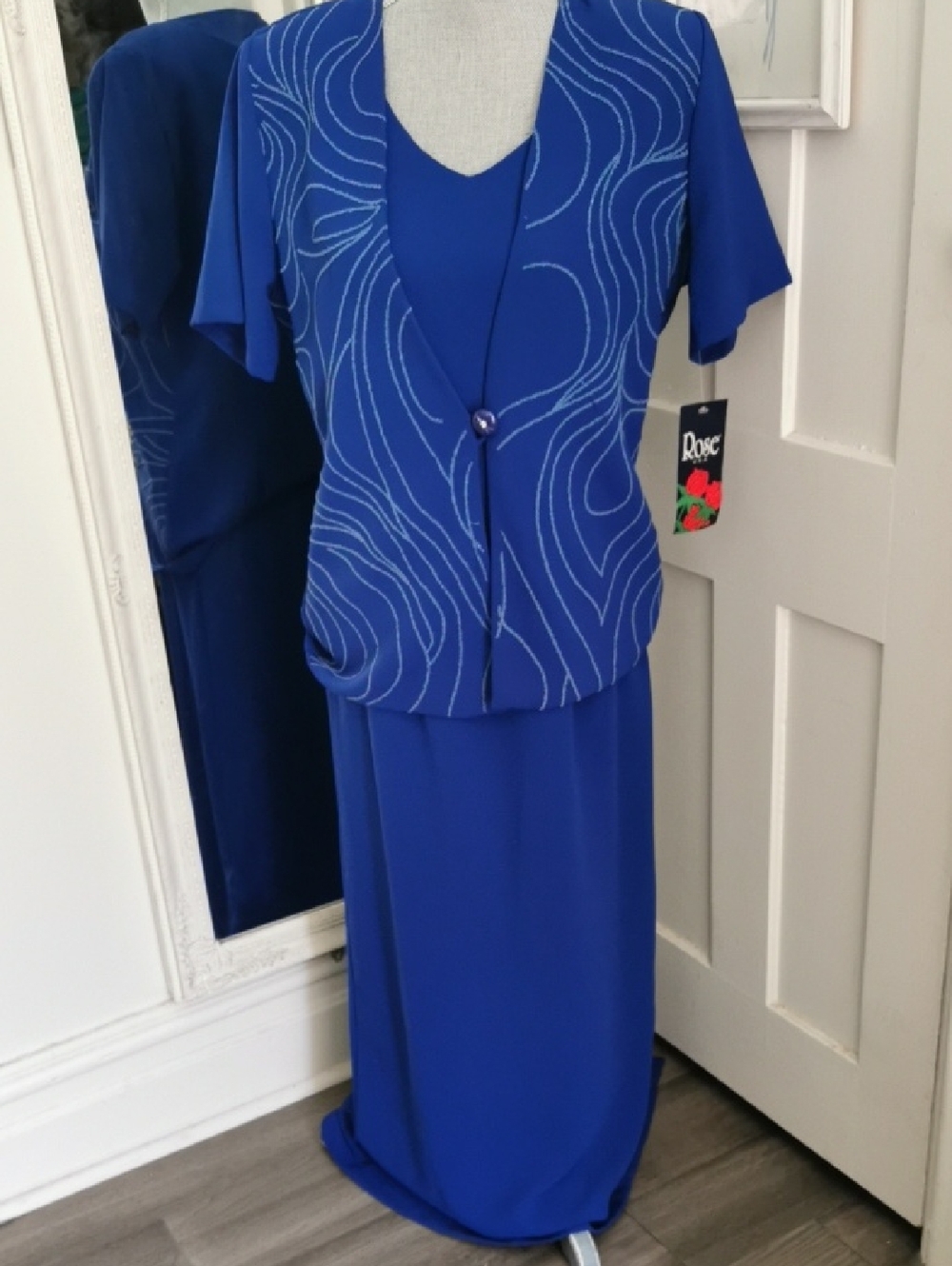 NWT Rose USA Royal Blue Formal Sequined Mother of the Bride outfit. Size M